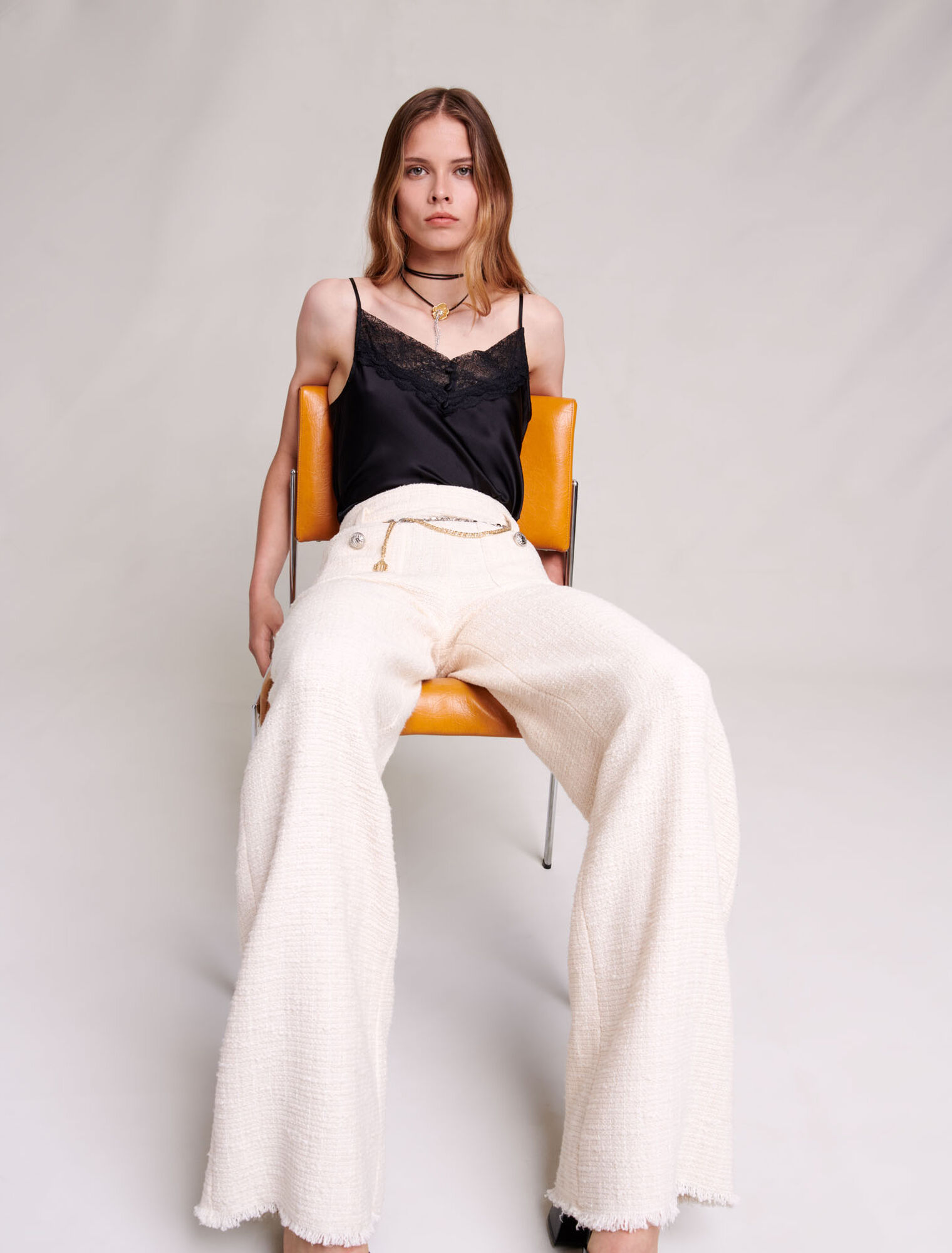 Pantalon large en tweed
