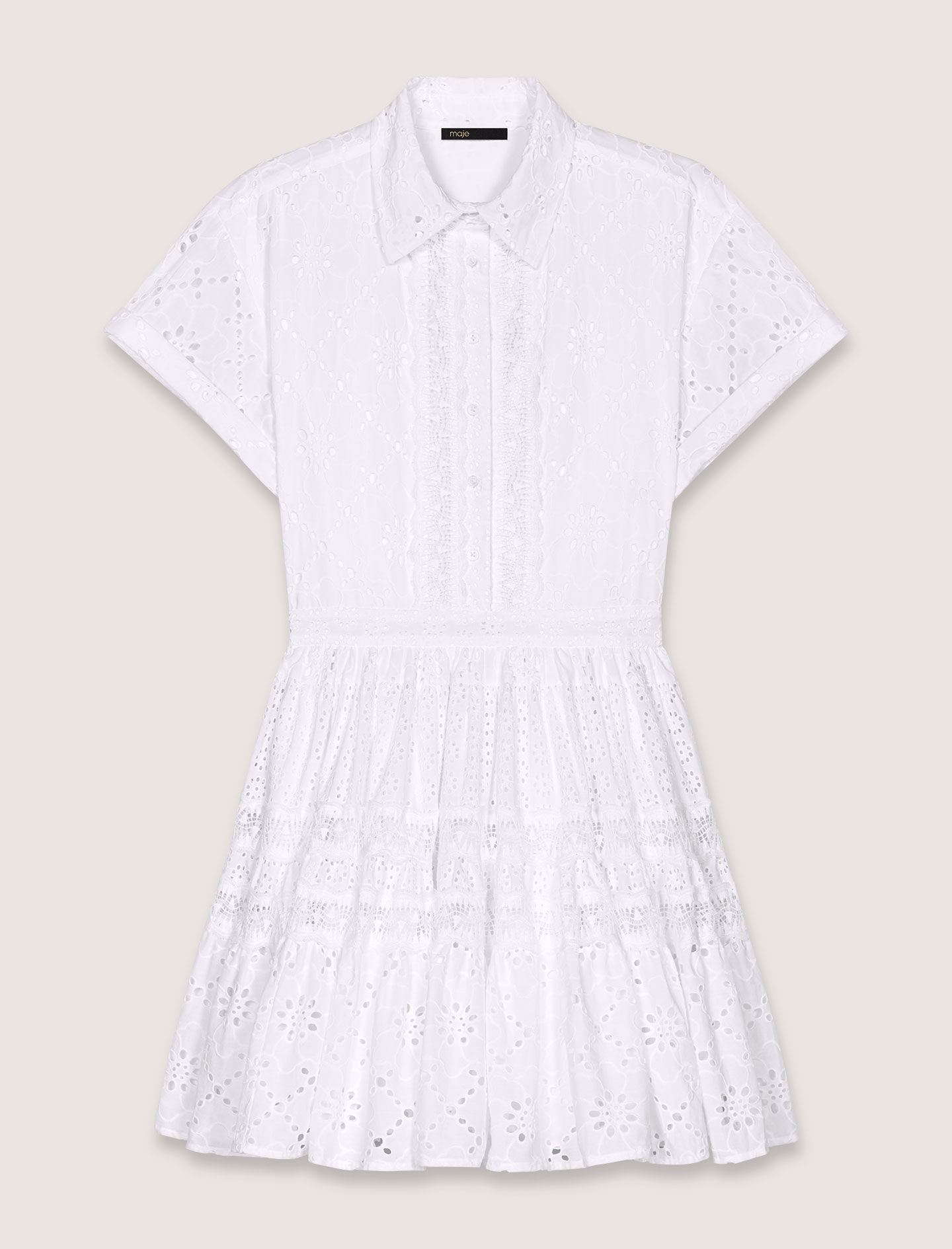 MAJE [マージ] Broderie Anglaise Babydoll Dress Broderie anglaise mini dress Brown For Women | Maje
