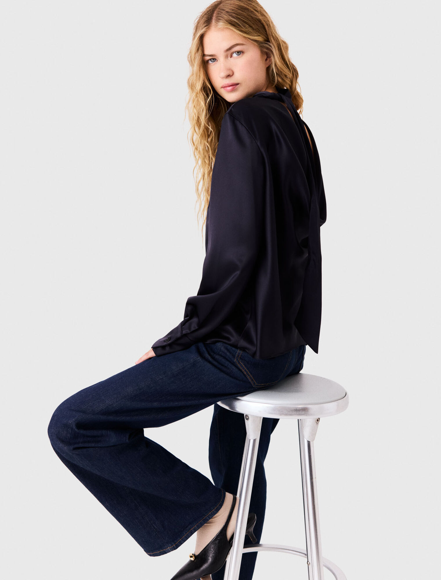 Top satin col montant