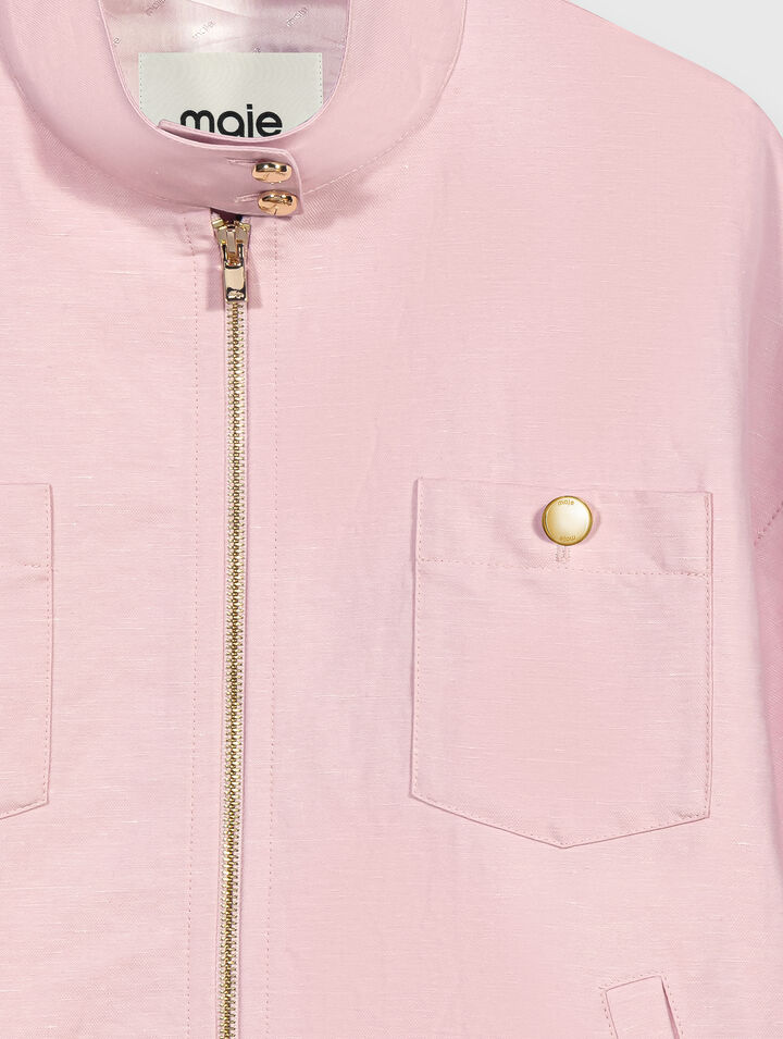 Linen blend bomber jacket