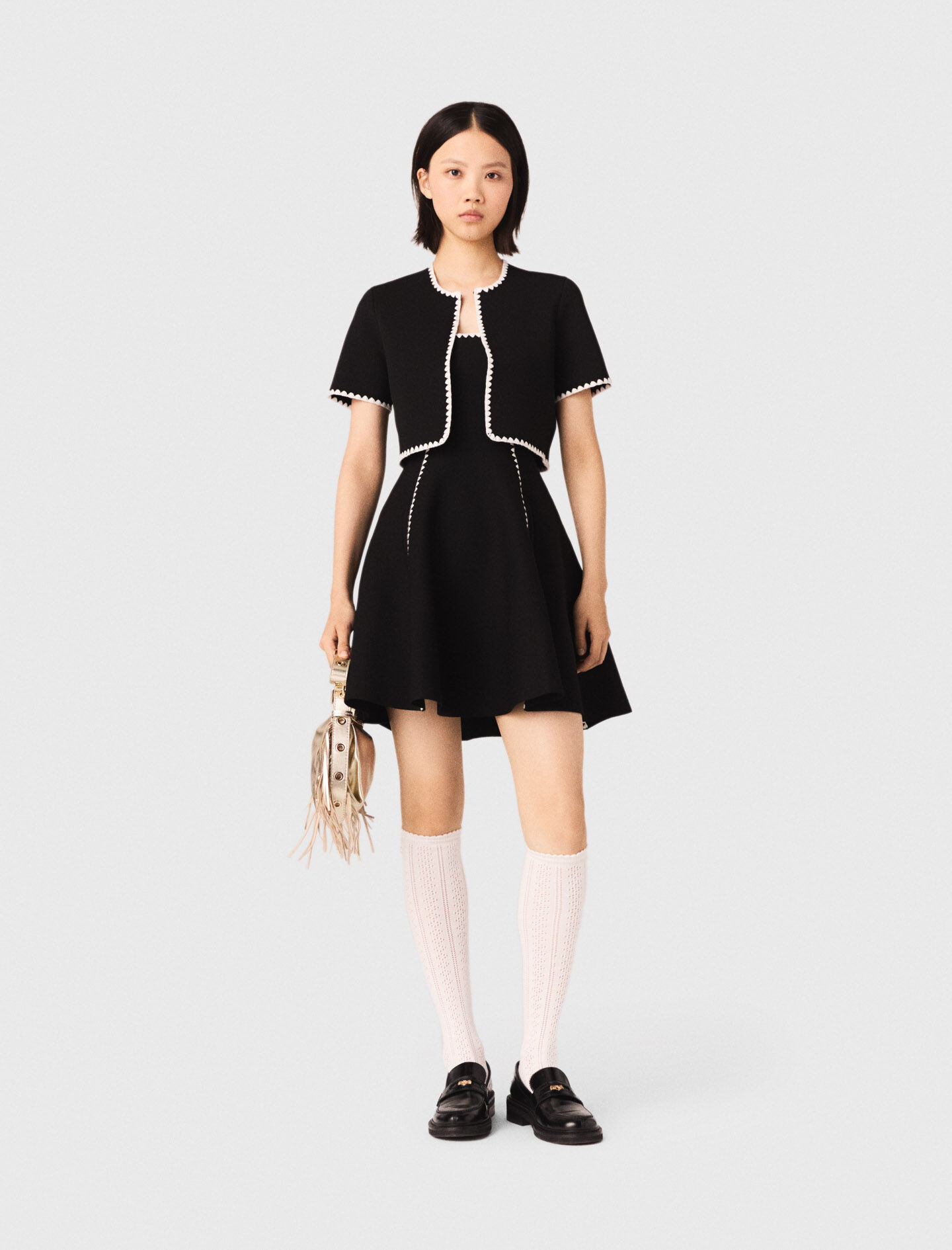 Topstitched cropped cardigan Black / Gray For Women | Maje