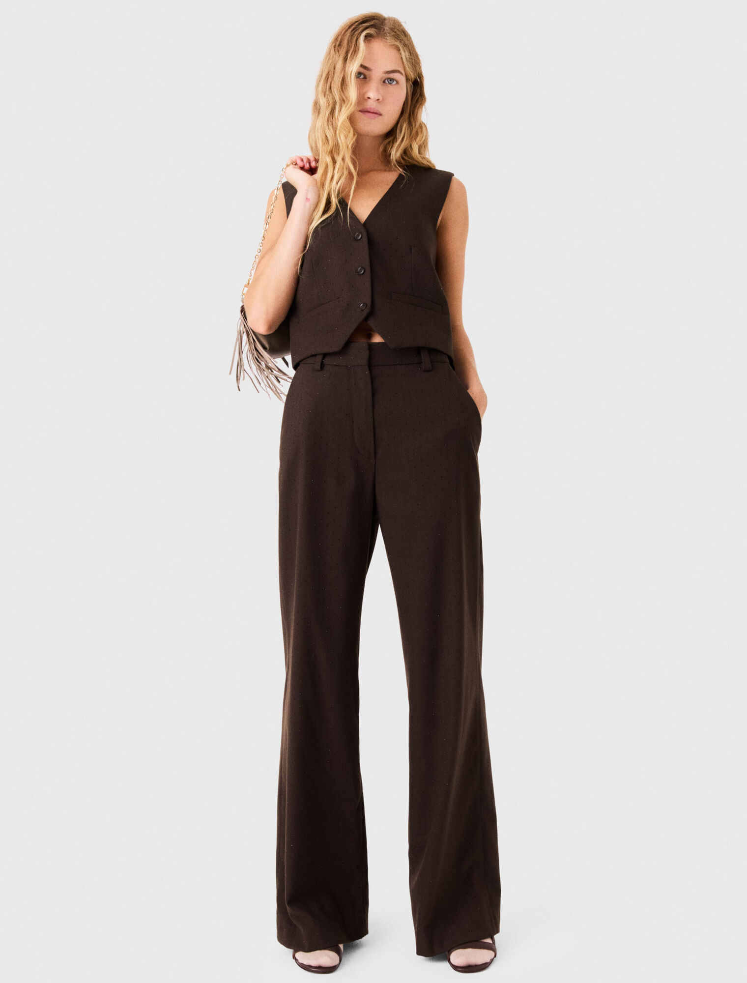 Pantalon de tailleur strass&eacute;
