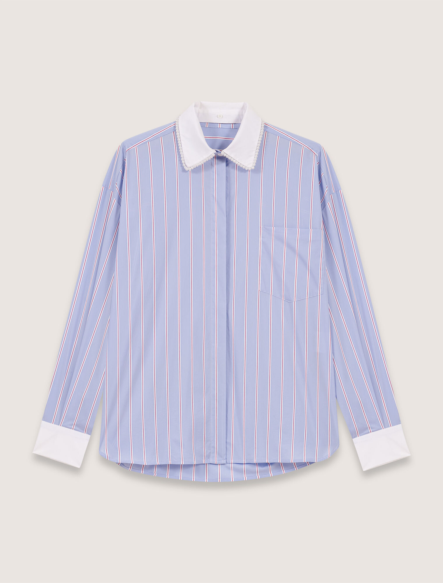Chemise à rayures et col à perles