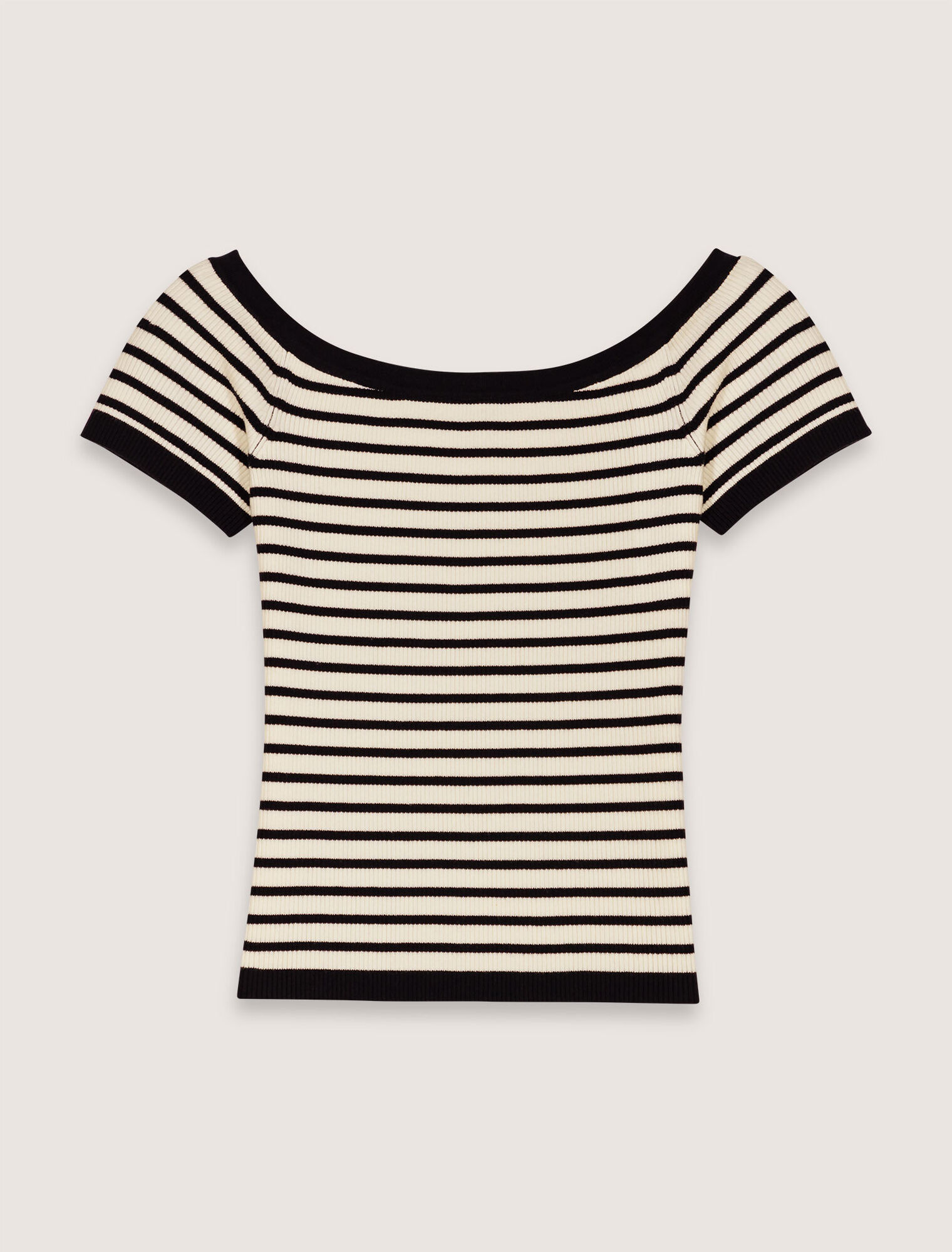 Rib knit short sleeve boat neck top