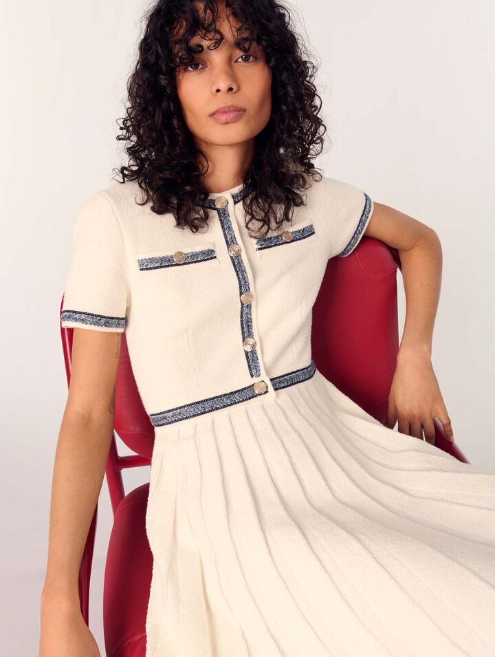 Pleated knit mini dress