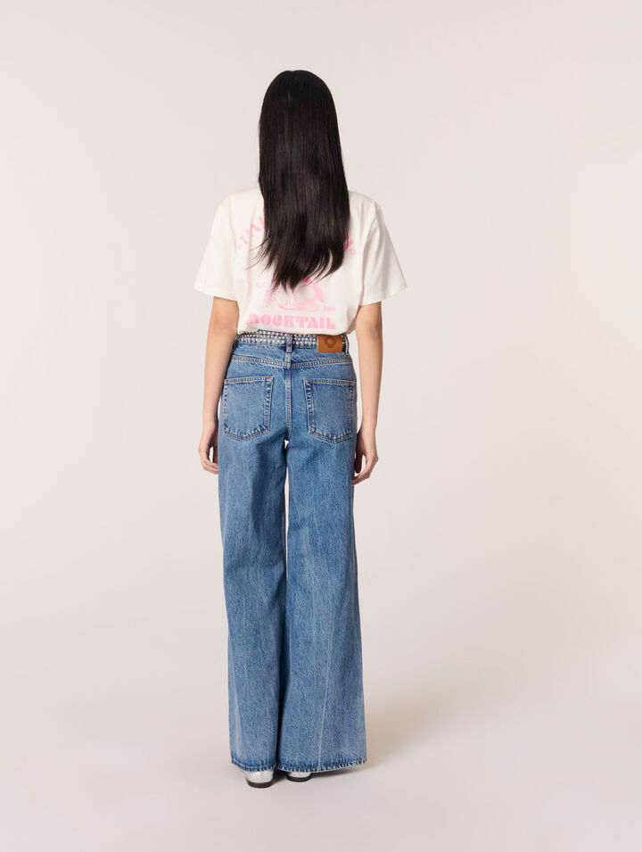 Flared jeans with studded waistband