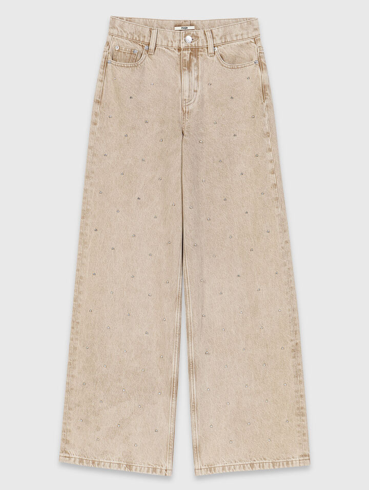 Wide-leg rhinestone jeans