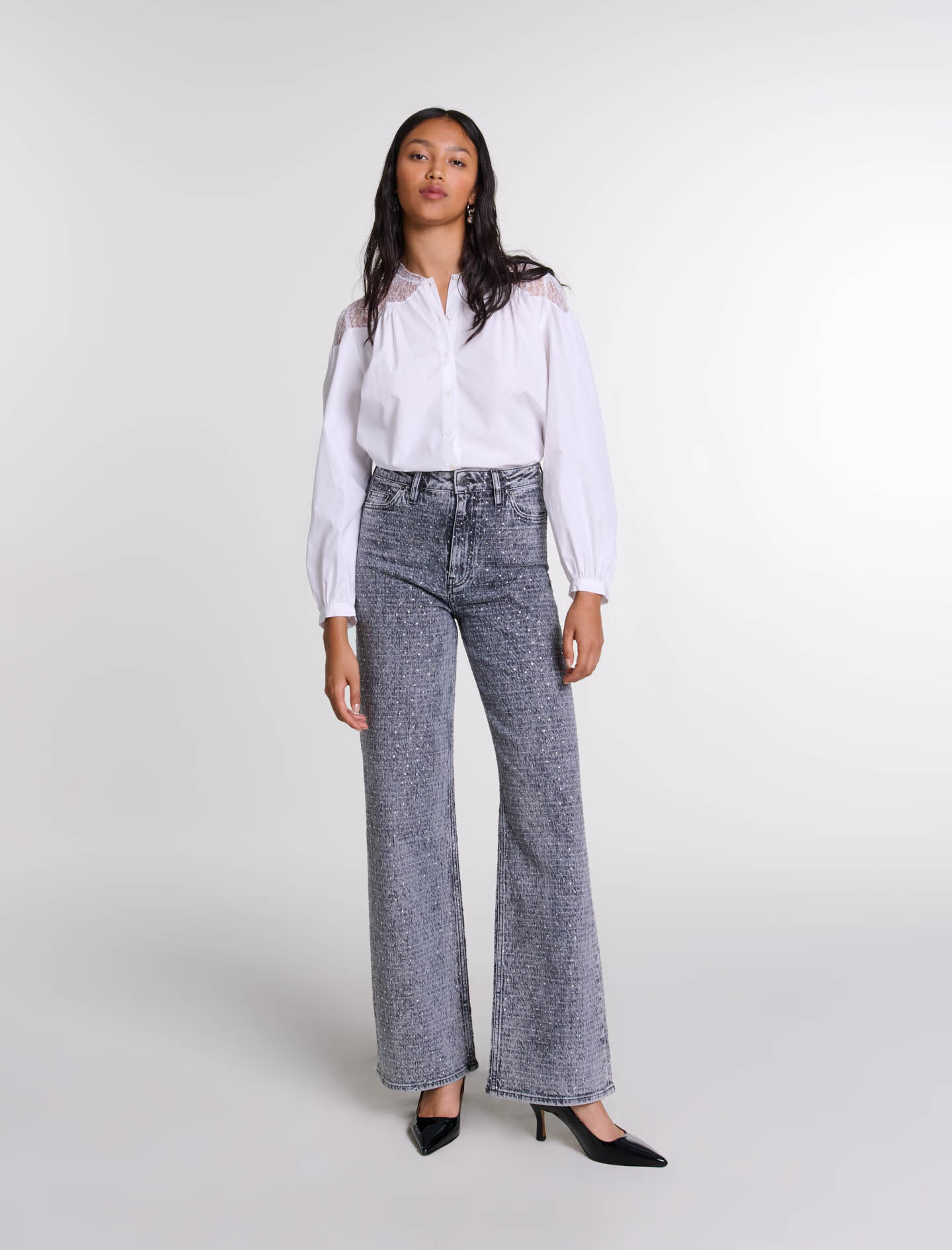 Rhinestone jeans Black / Gray For Women | Maje