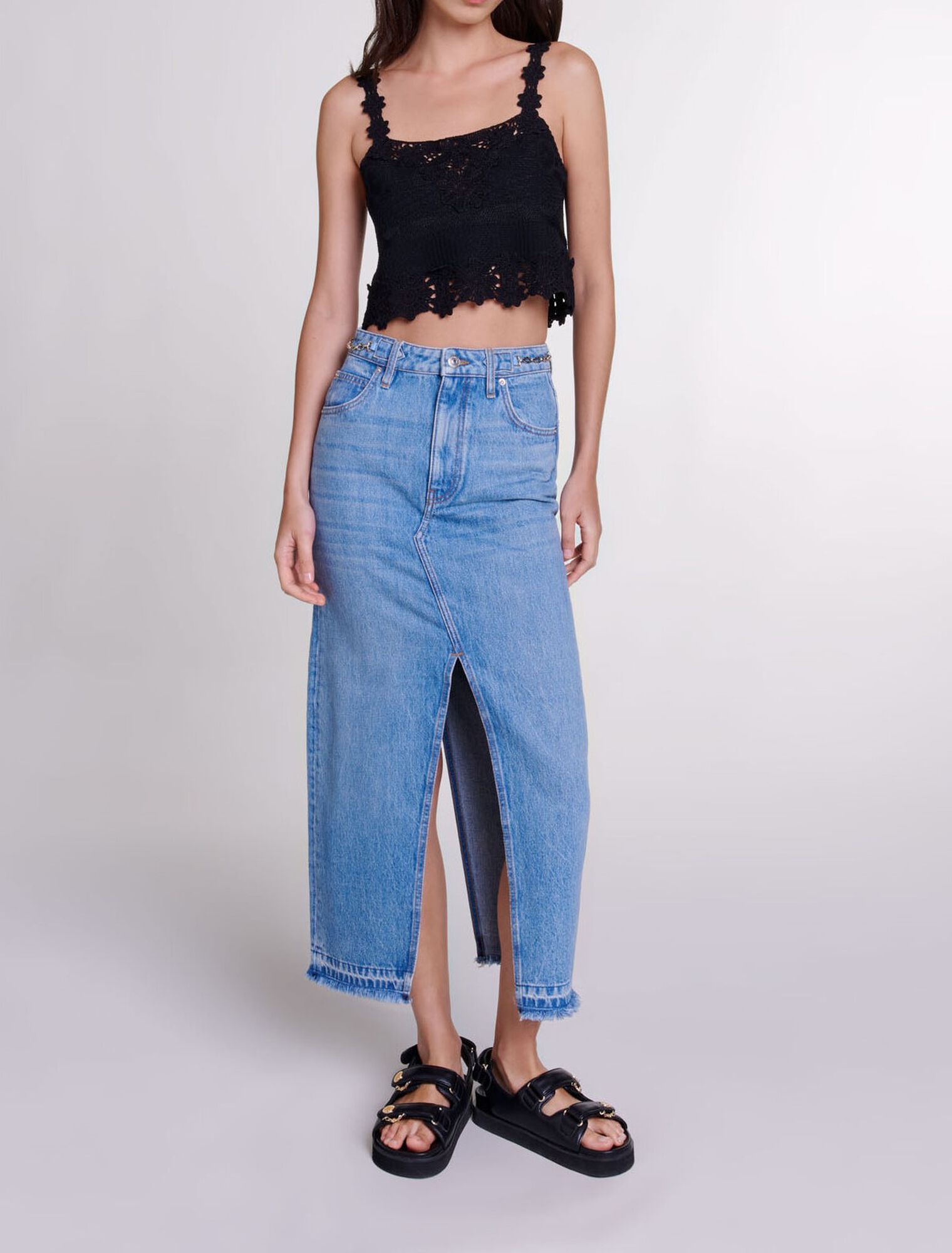 Long denim skirt