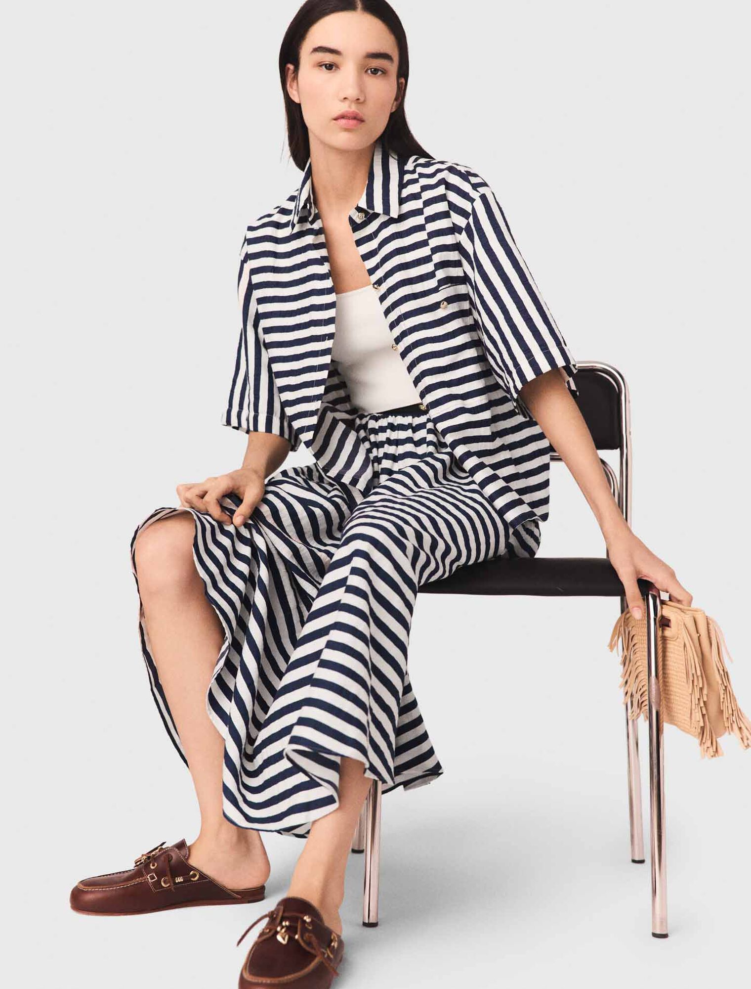 Jupe mi-longue en lin m&eacute;lang&eacute;