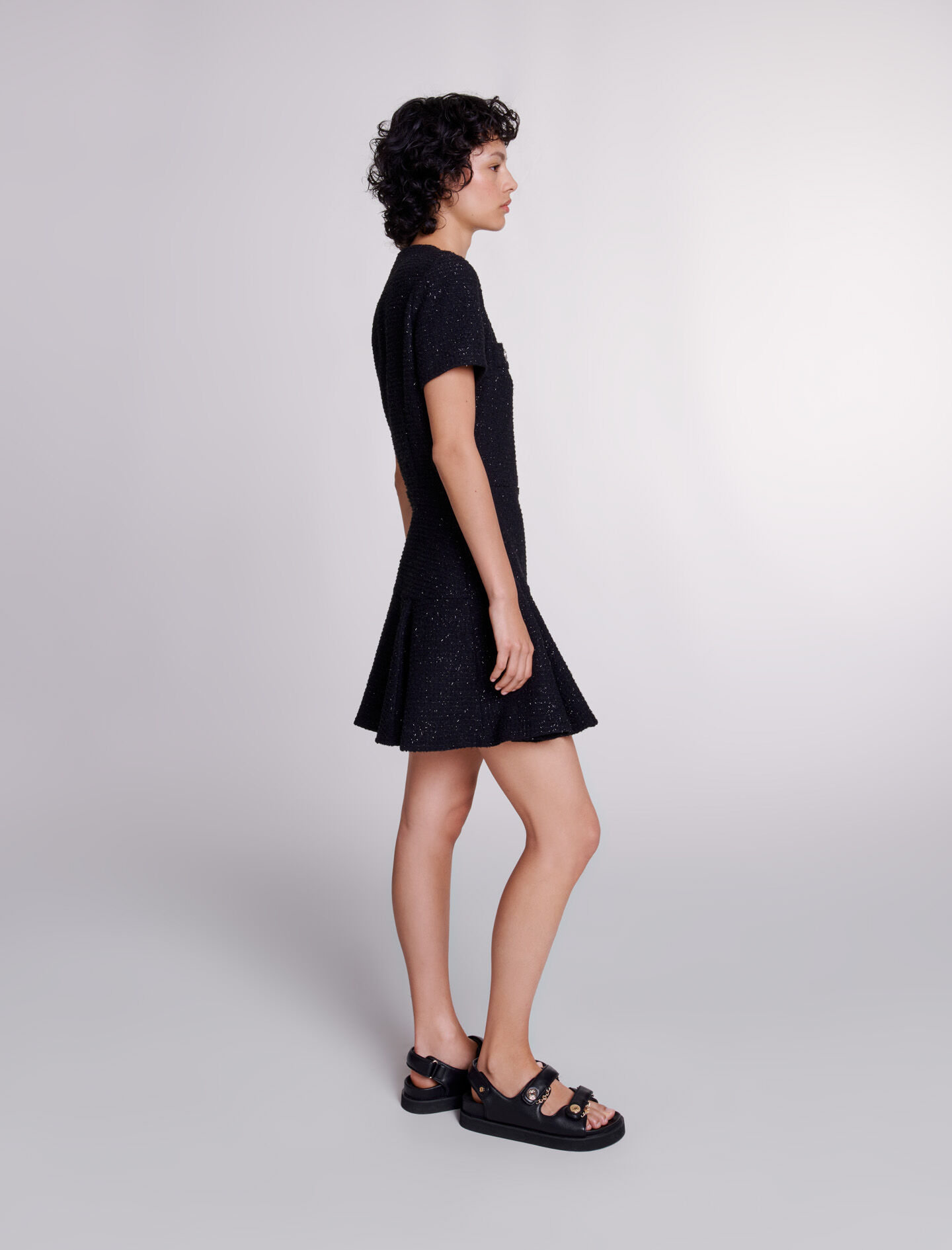 L’aubeblanc Tweed Wrap Dress Black Alizeh Sparkly Tweed Dress w/ Cristal Bows | Boutique 1861