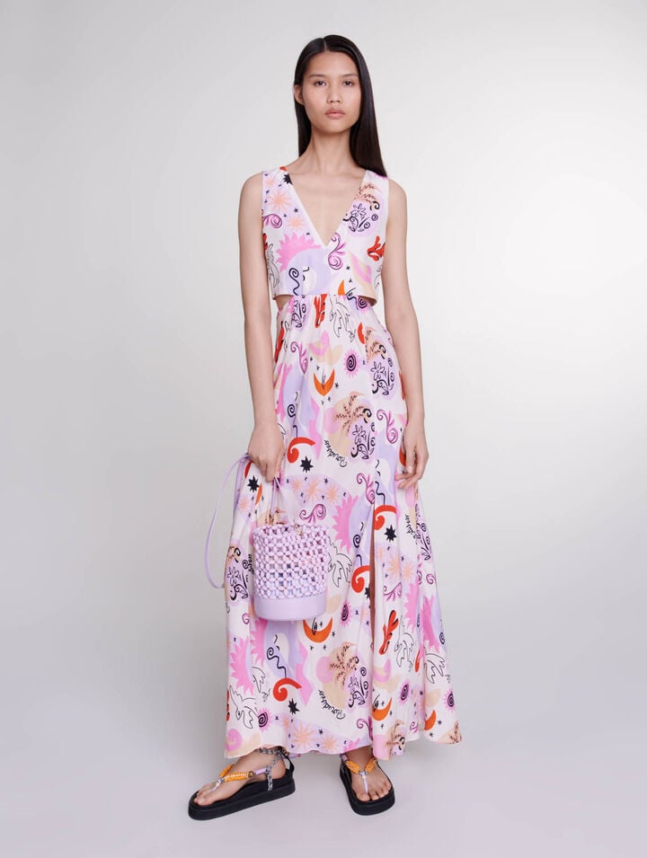 Robe longue ajourée en soie