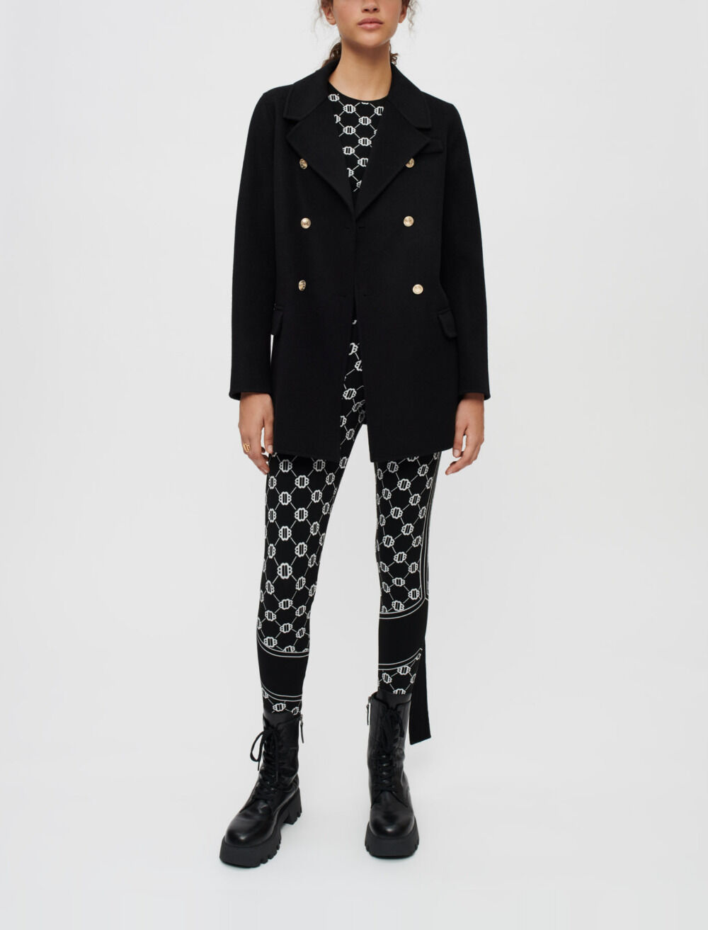 Manteau en double face noir a ceinture