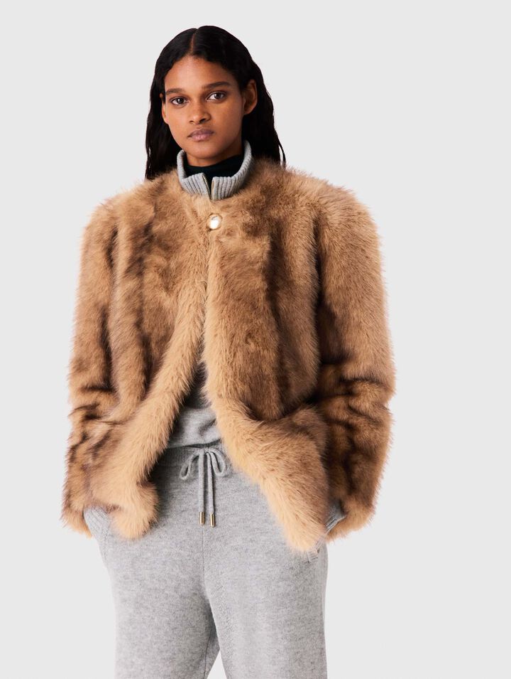 Mid-length faux fur coat
