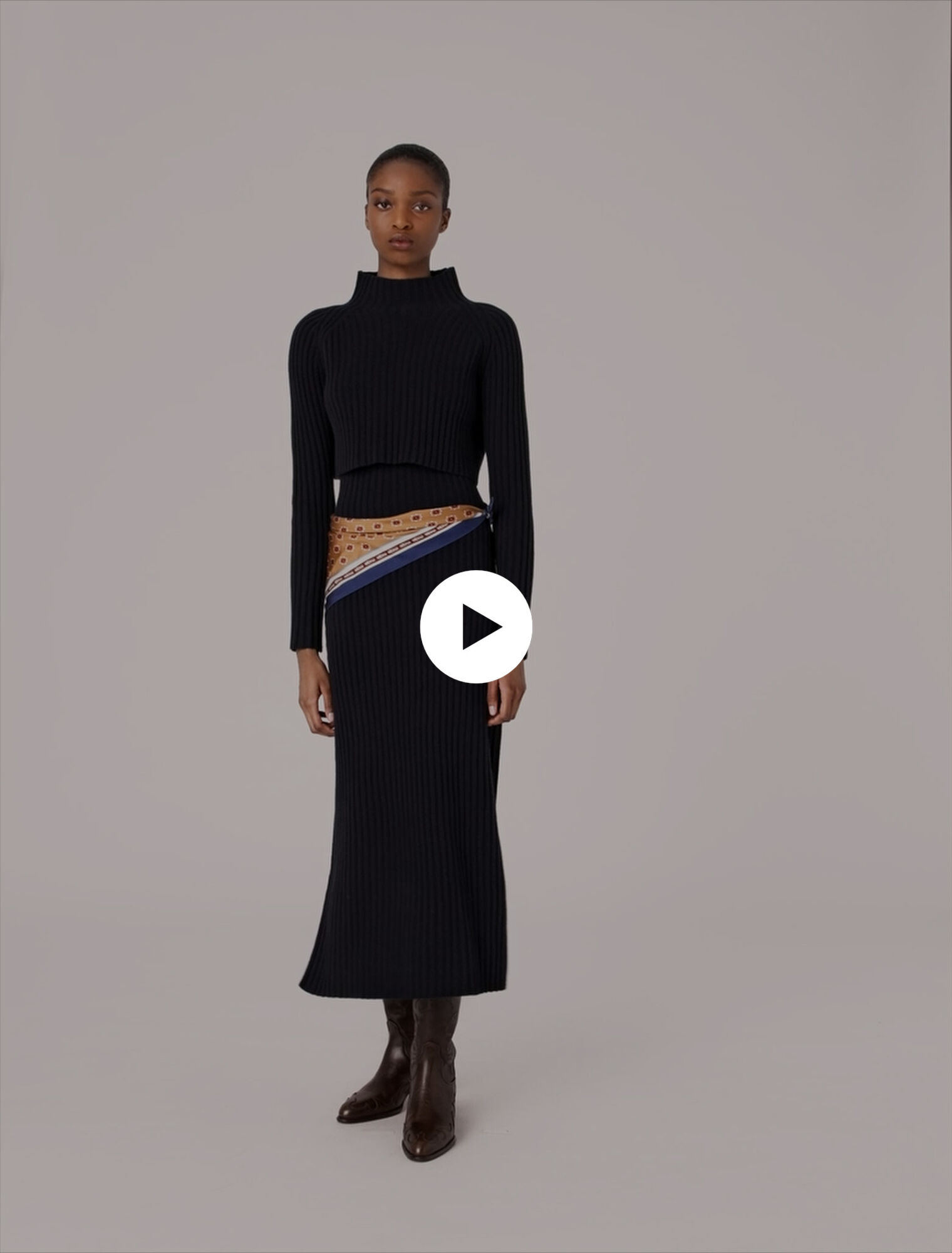 Knit maxi dress with removable sweater