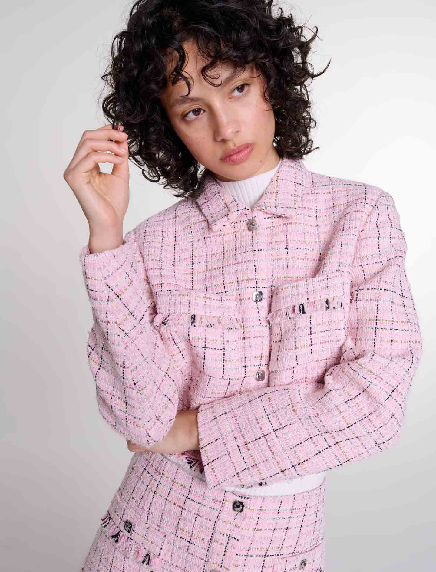 majeピンク ツイード ジャケット Fitted tweed jacket