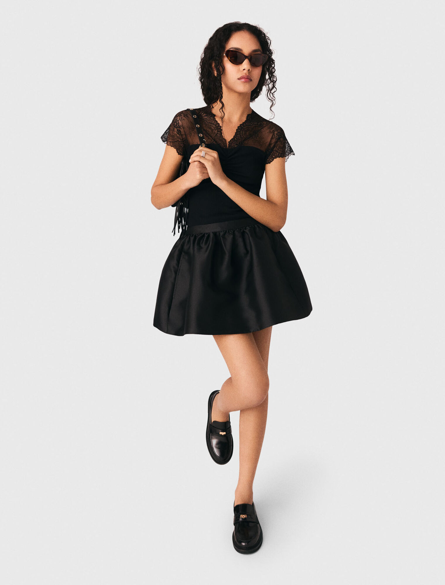 Top en jersey incrust&eacute; de dentelle