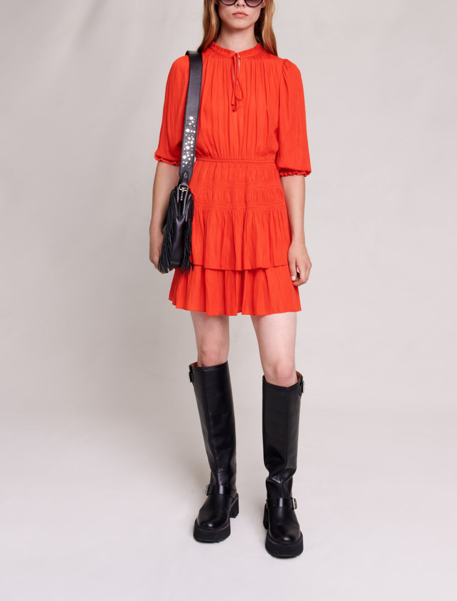 Short satin smocked dress