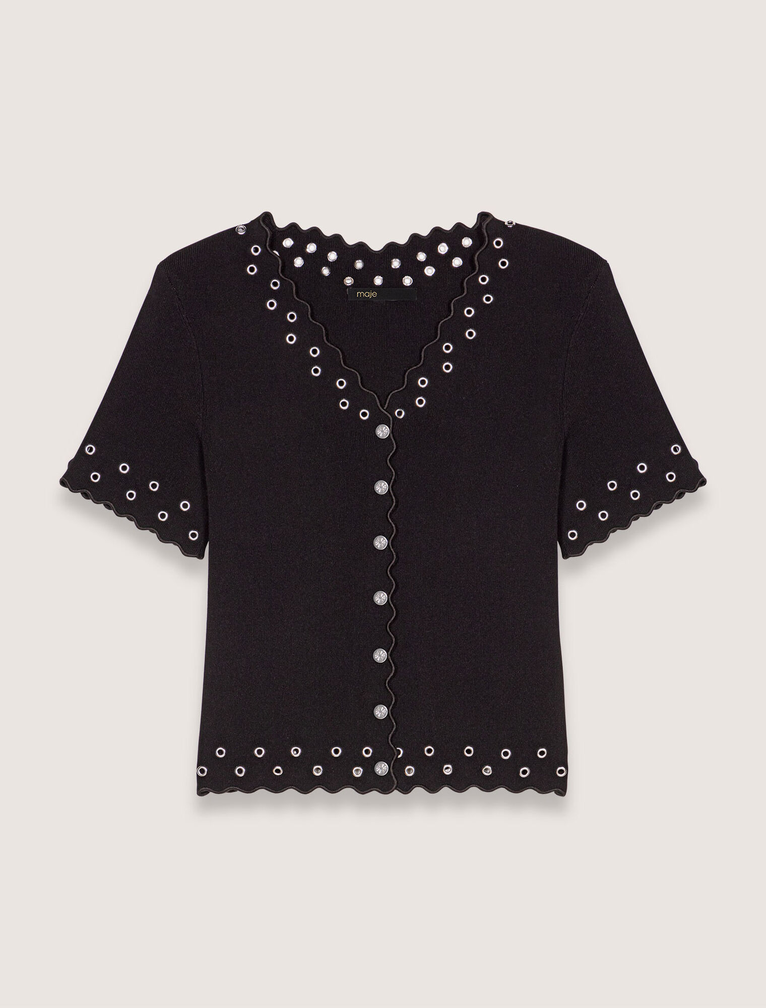 Cropped cardigan with eyelets