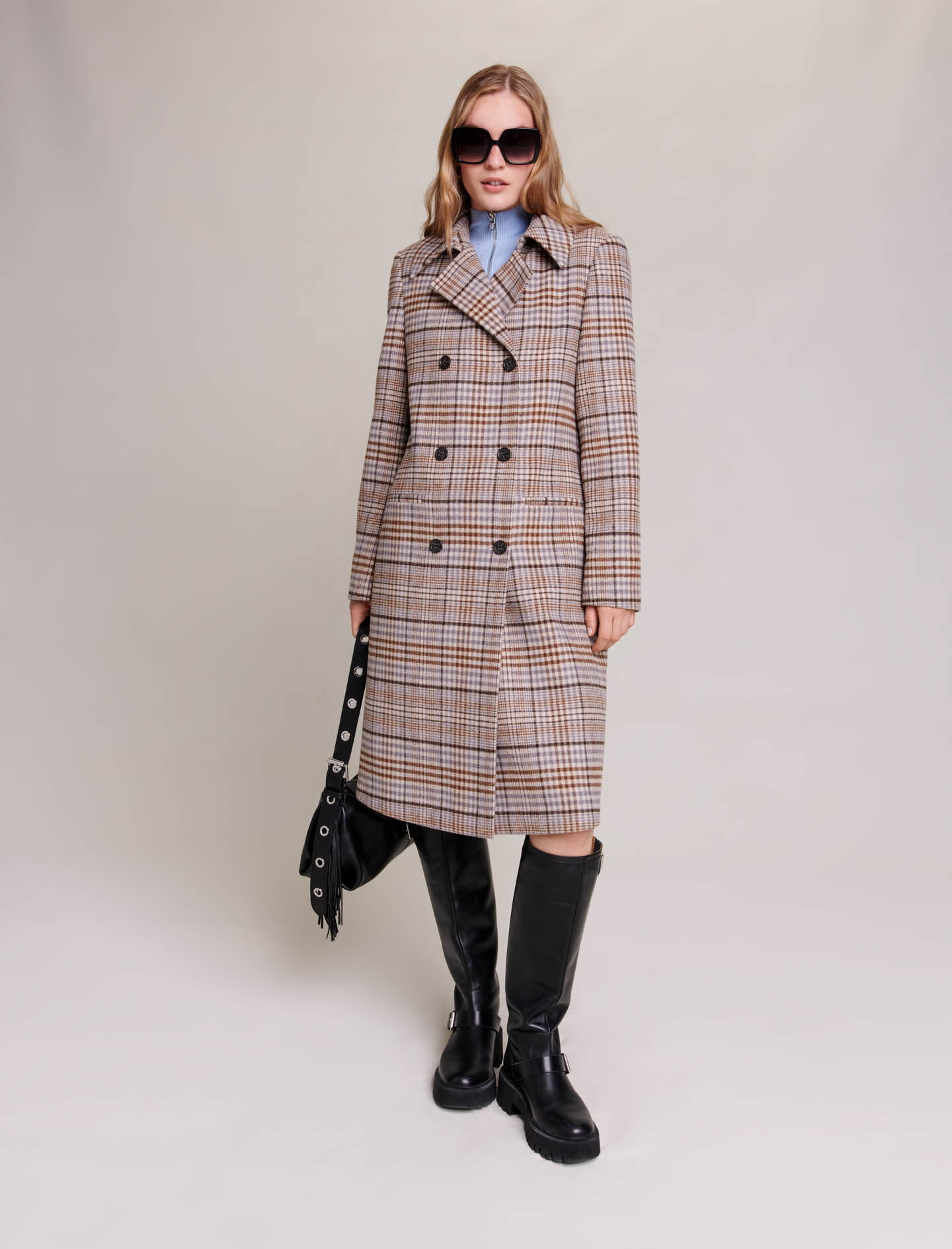 Maje checked coat store