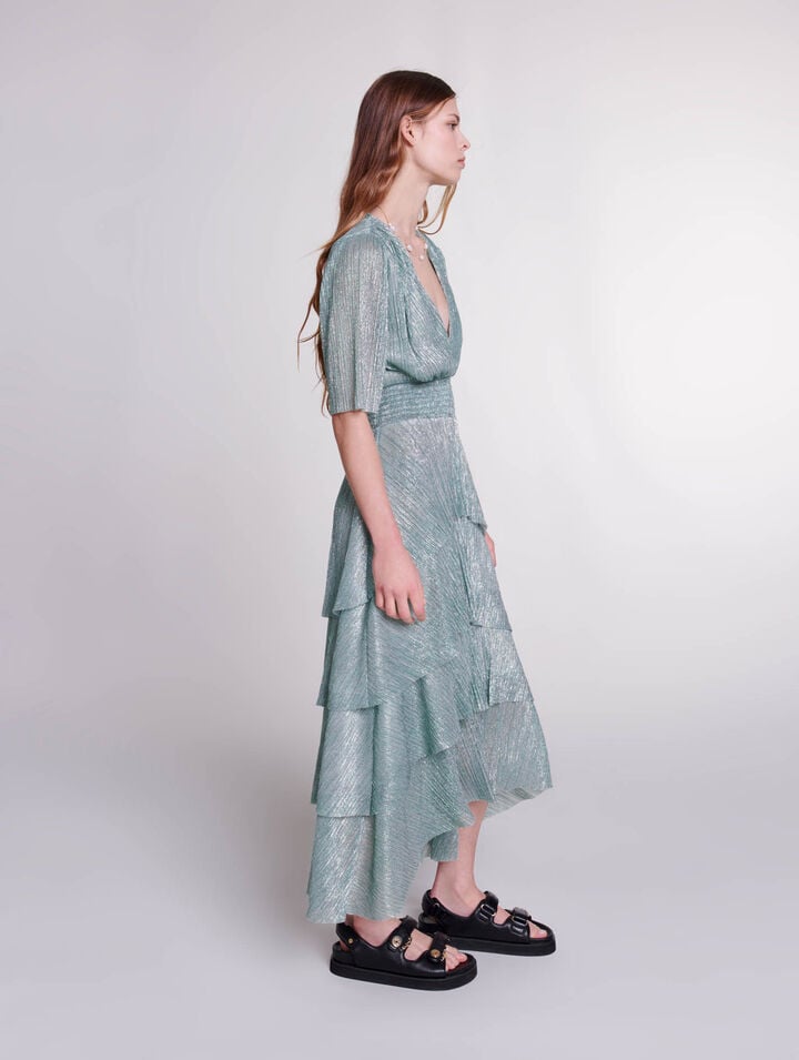 Robe à volants en lurex stretch