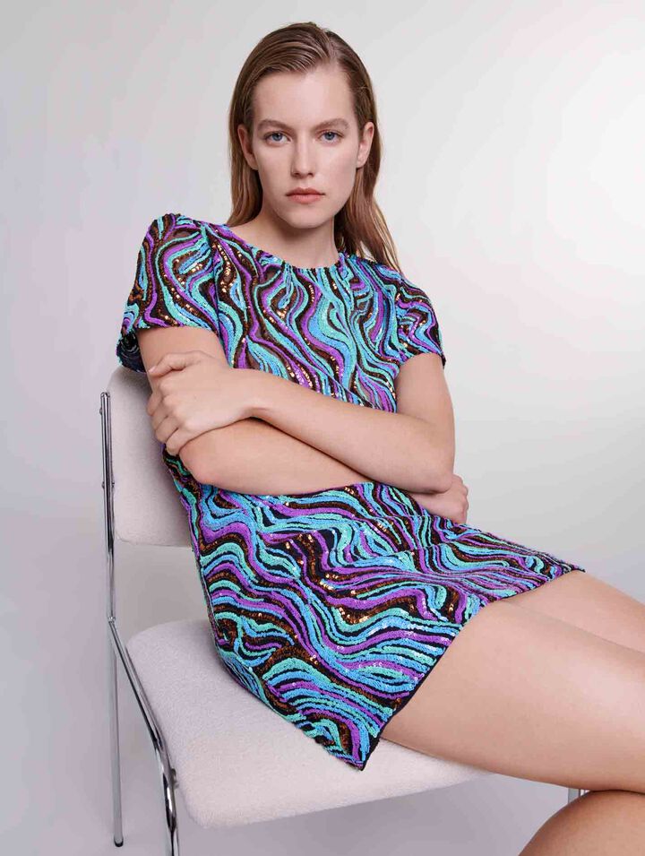 Robe courte trompe l'œil à sequins