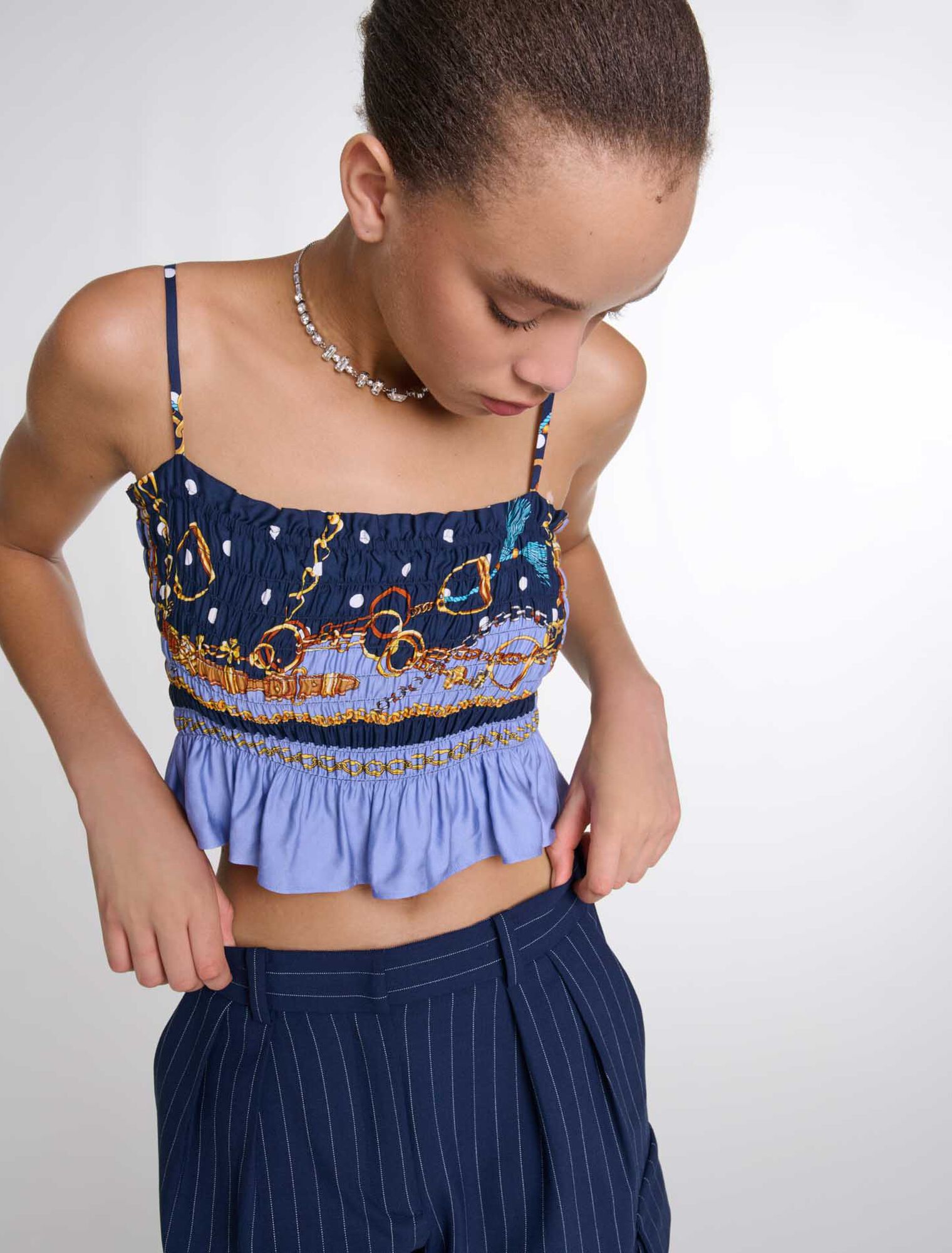 Crop top smocké imprimé