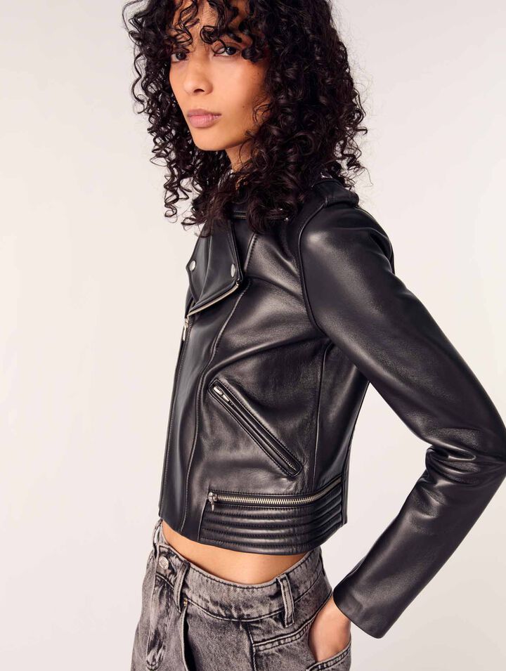 Leather biker-style jacket