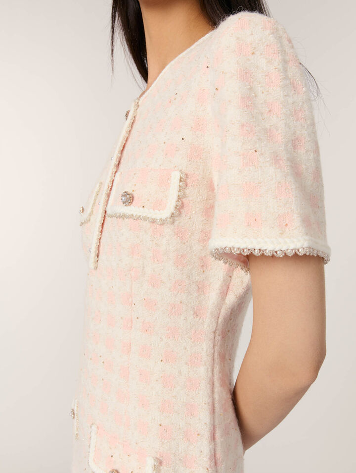 Tweed-effect knit mini dress