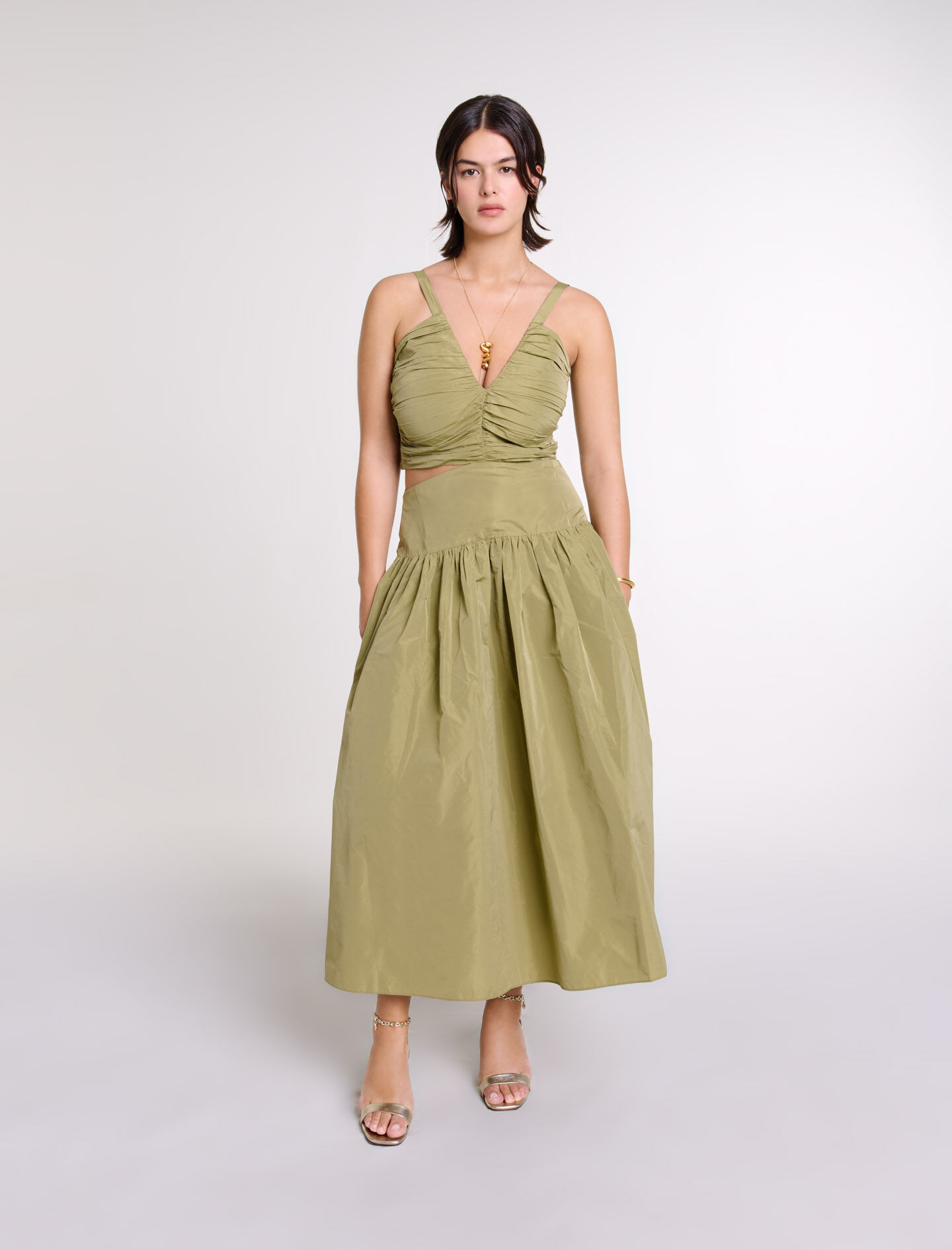 ワンピース maje paris Cutout shirred taffeta dress ワンピース maje paris Cutout shirred taffeta dress MAJE