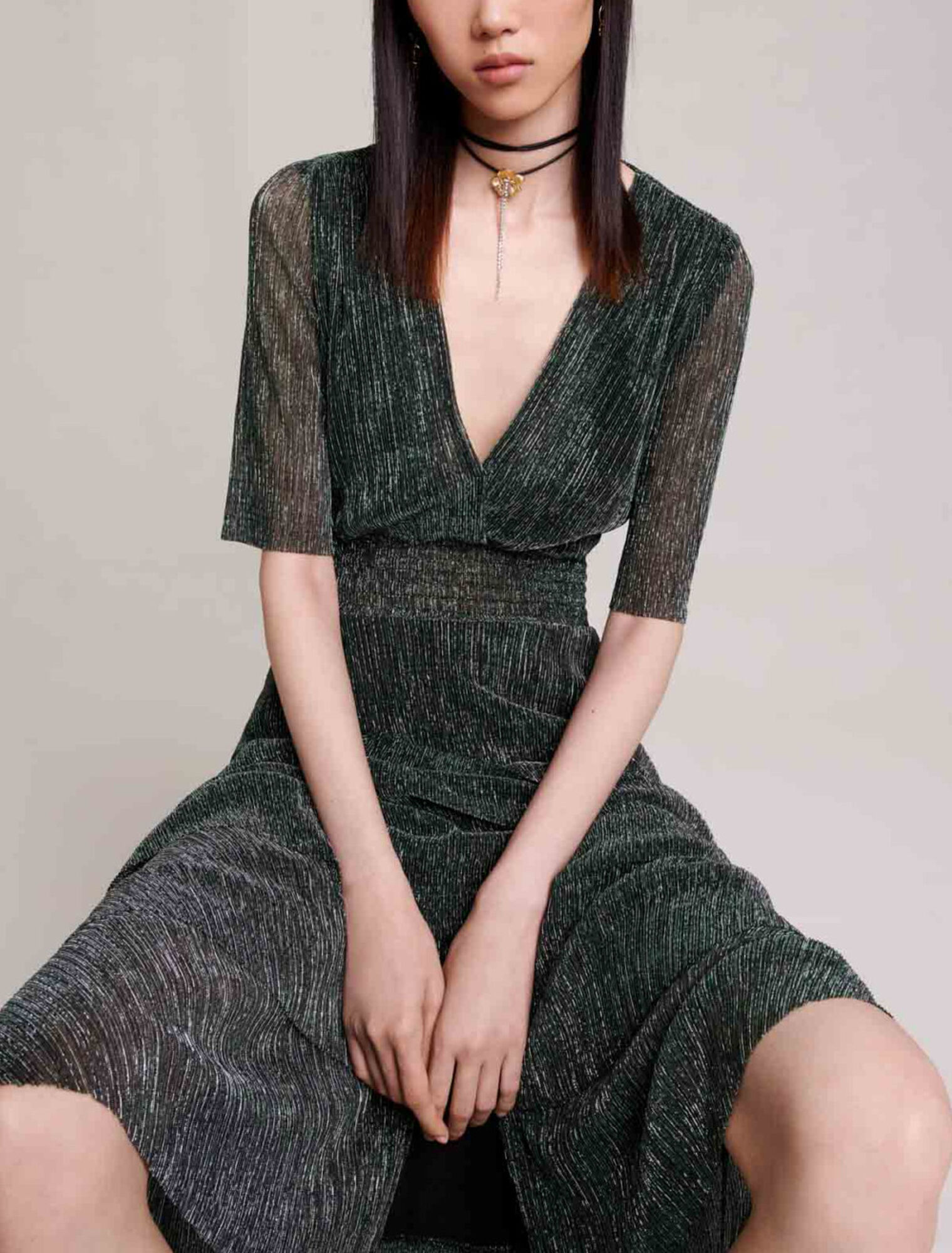 Robe fibres métallisées à volants