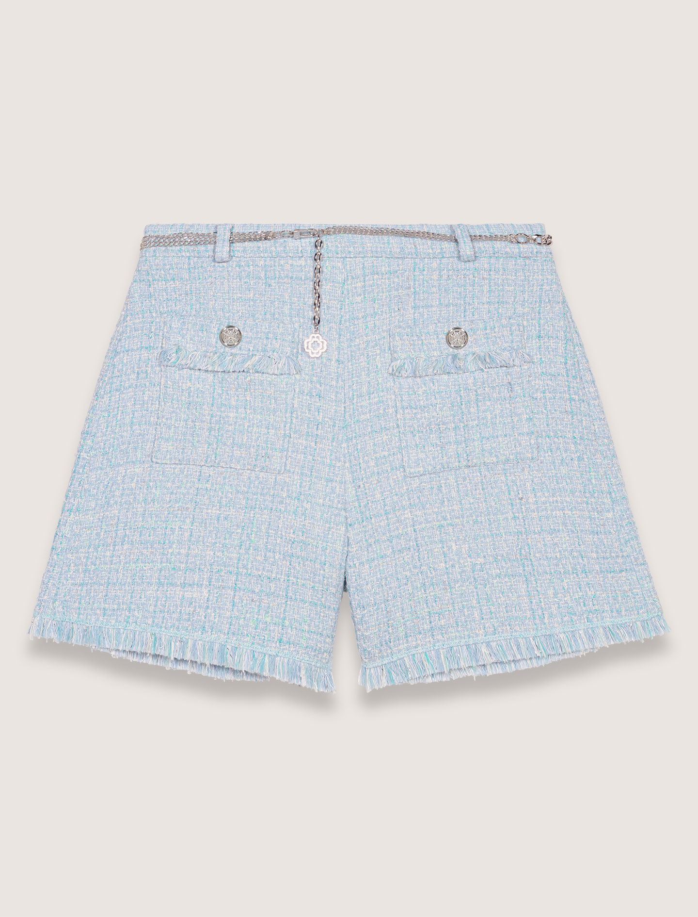 Tweed shorts with belt Blue For Women | Maje