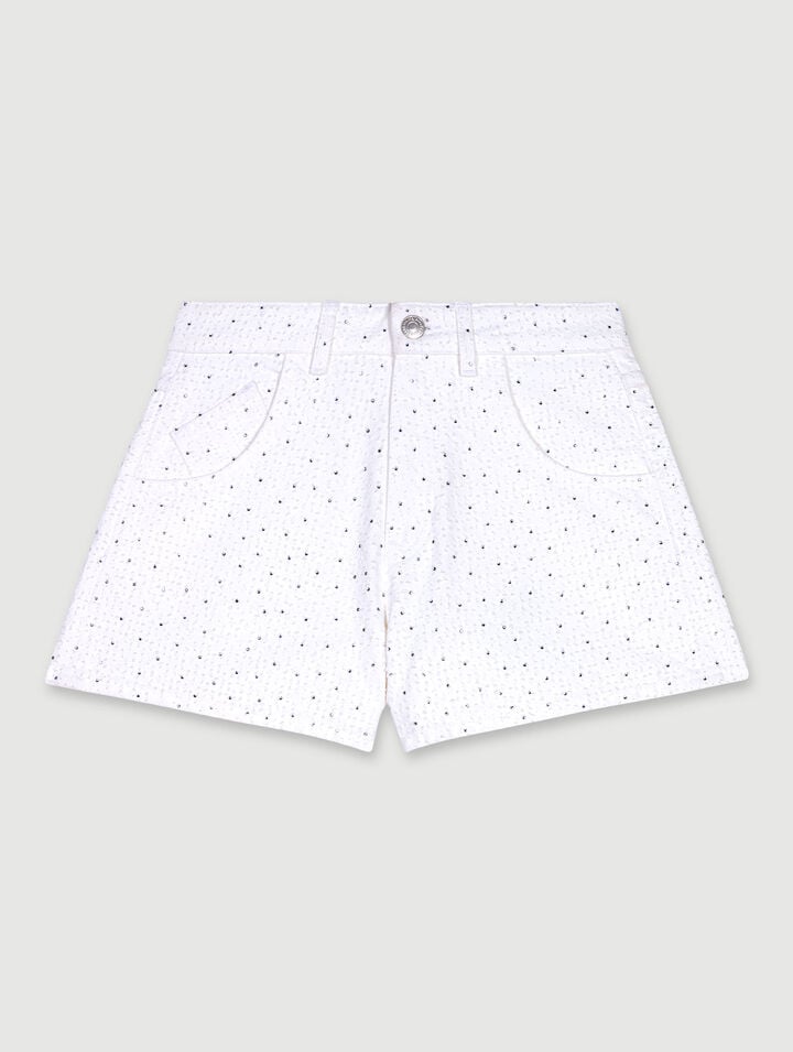 Short en denim à strass