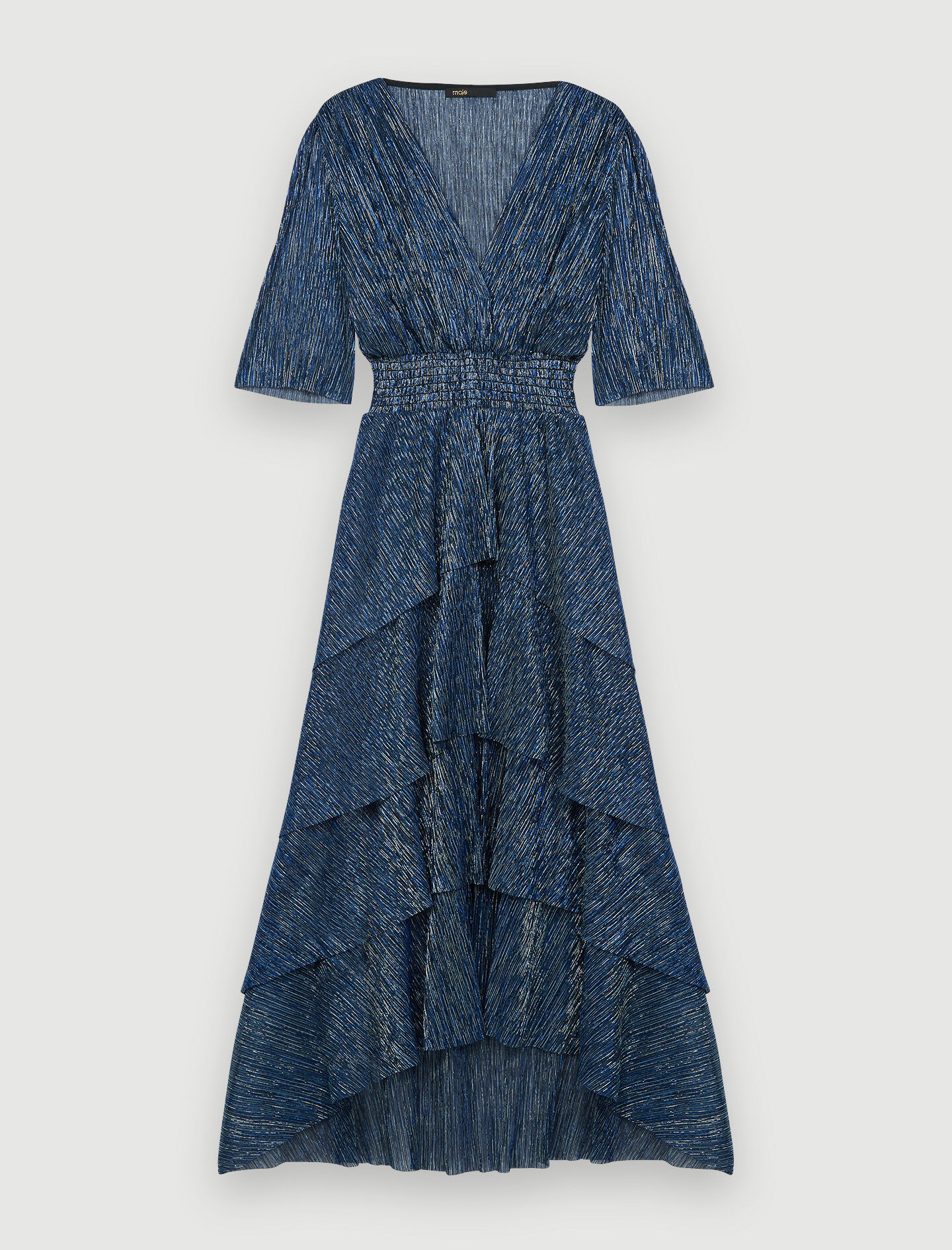 Stretch lurex ruffle dress Blue For Women | Maje