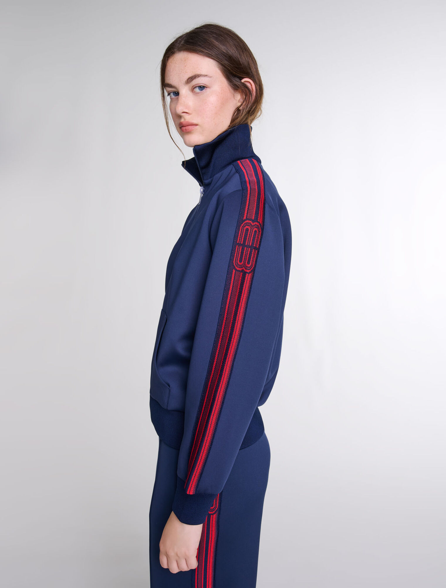 Sweat zippé à bandes