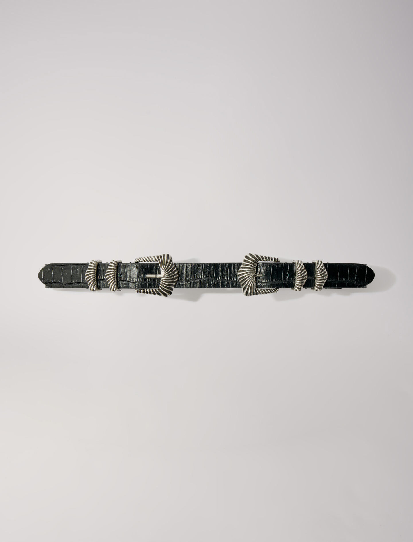 Ceinture a double boucles grunges gris noir pour femme Maje