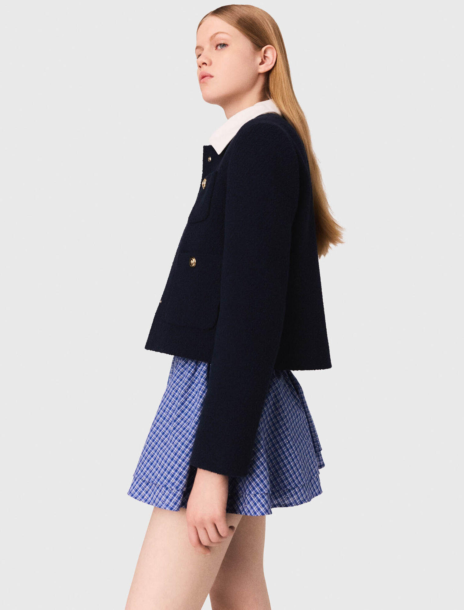 Short tweed jacket, removable col