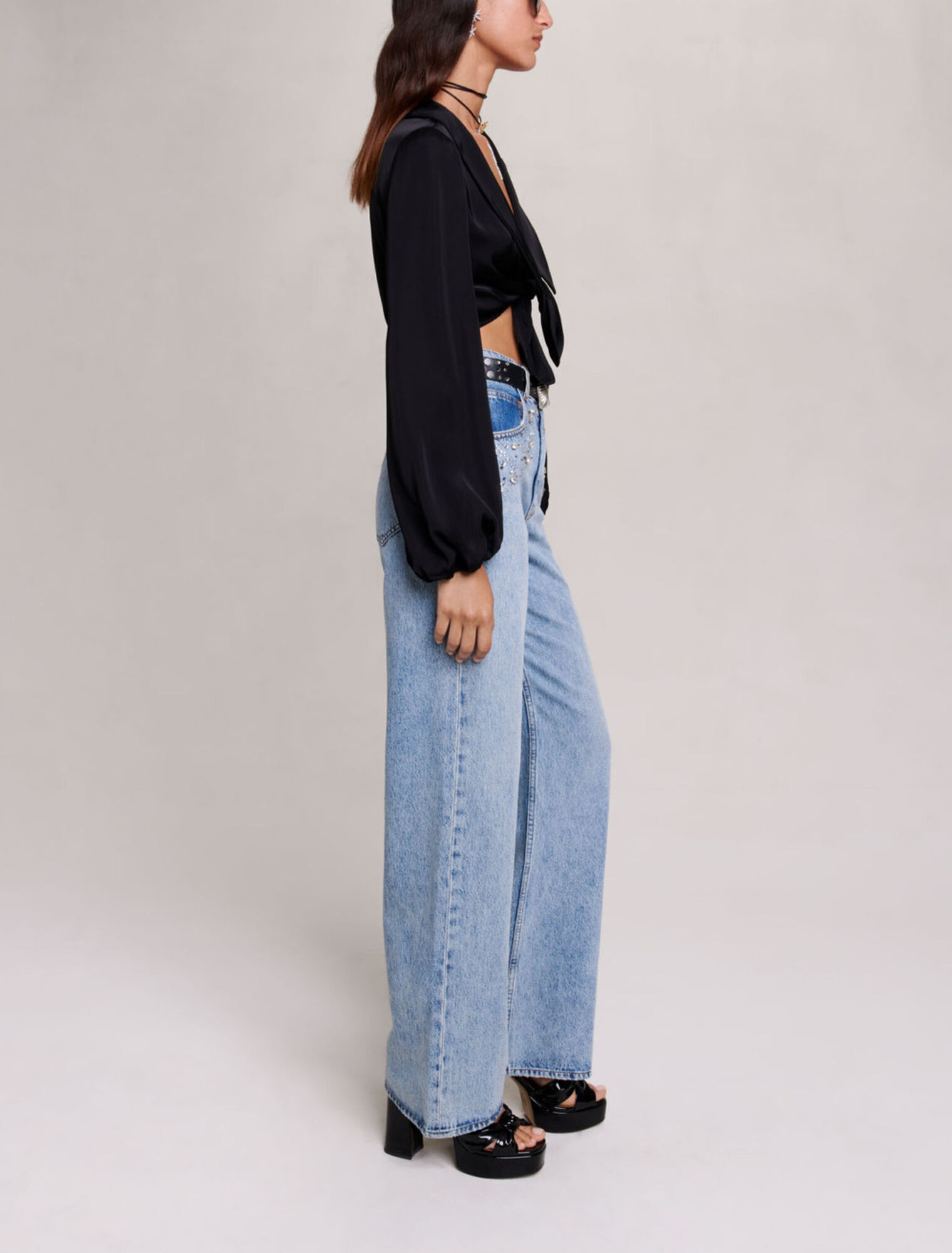 Satin tie-front shirt