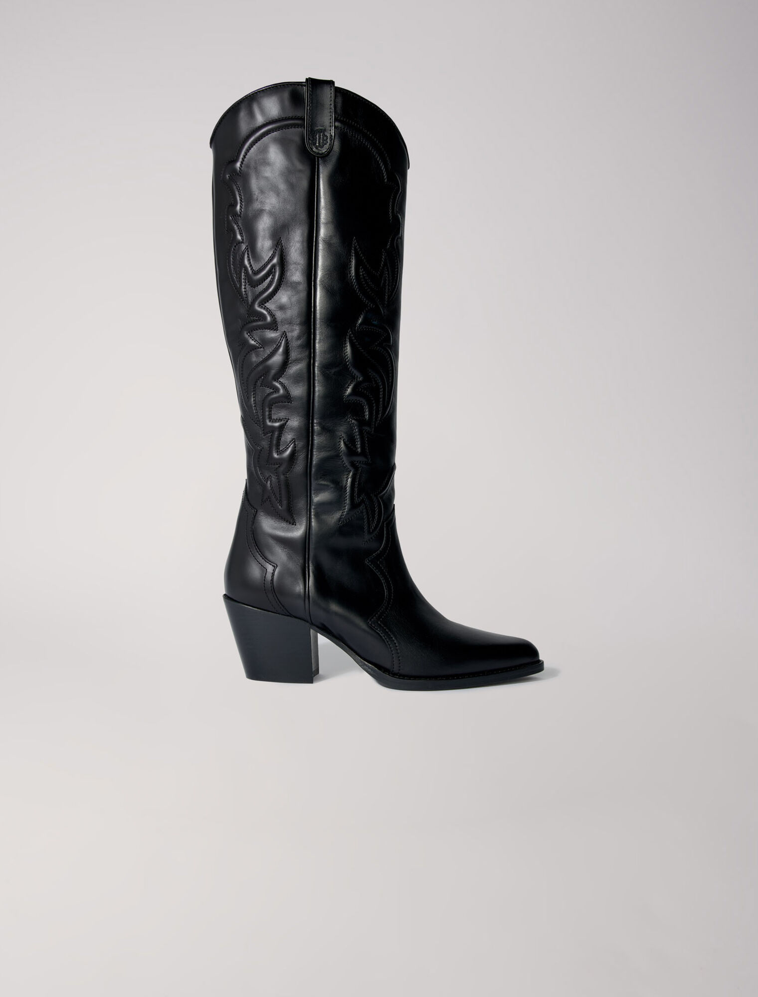 Bottes santiags en cuir lisse brodé