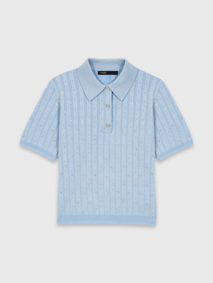 Cropped sweater with rhinestones