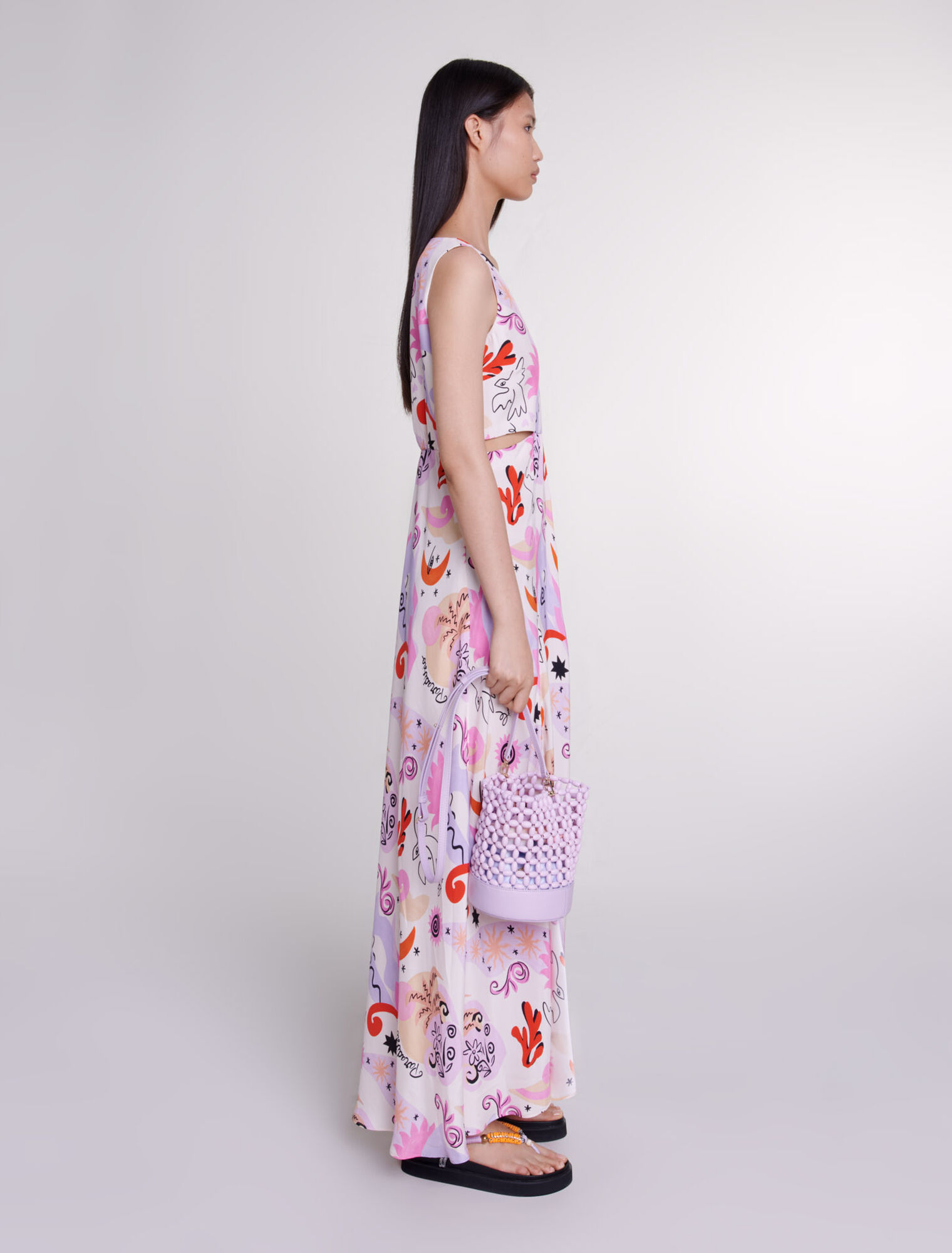 Robe longue ajourée en soie