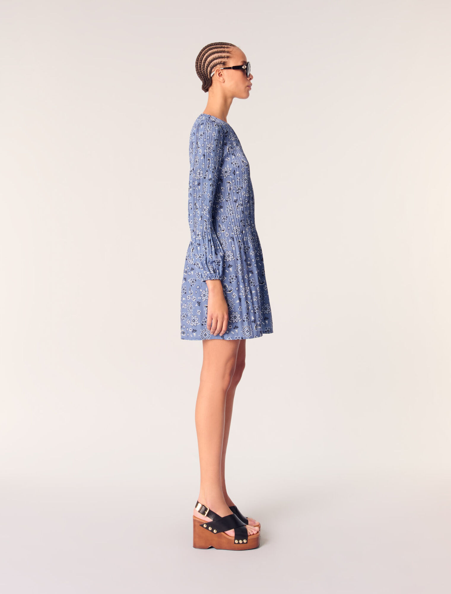 Patterned pleated mini dress