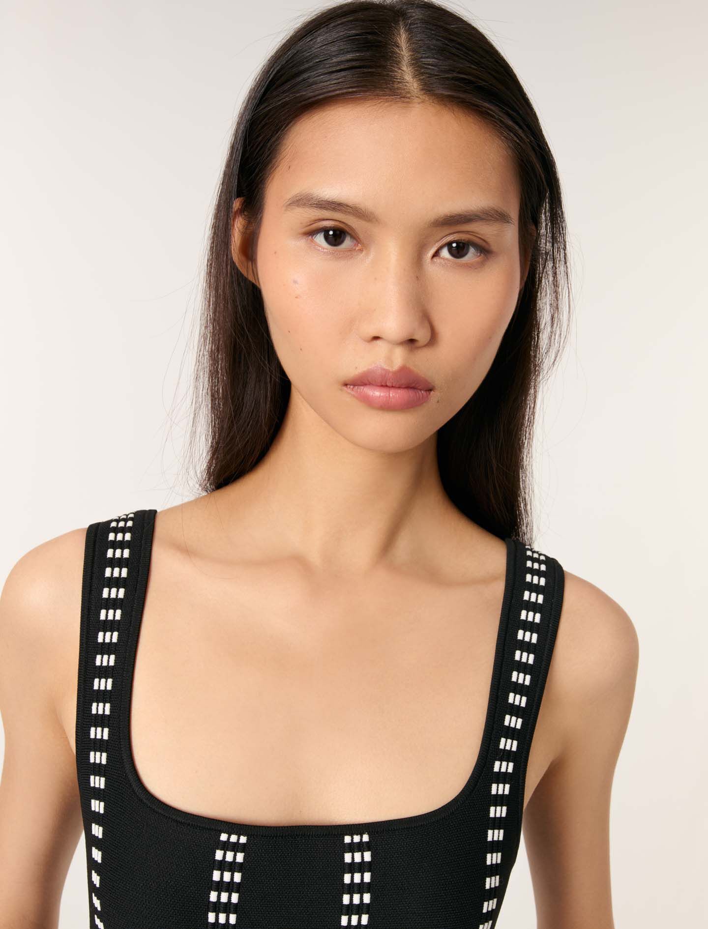 Short jacquard knit dress Black / Gray For Women | Maje