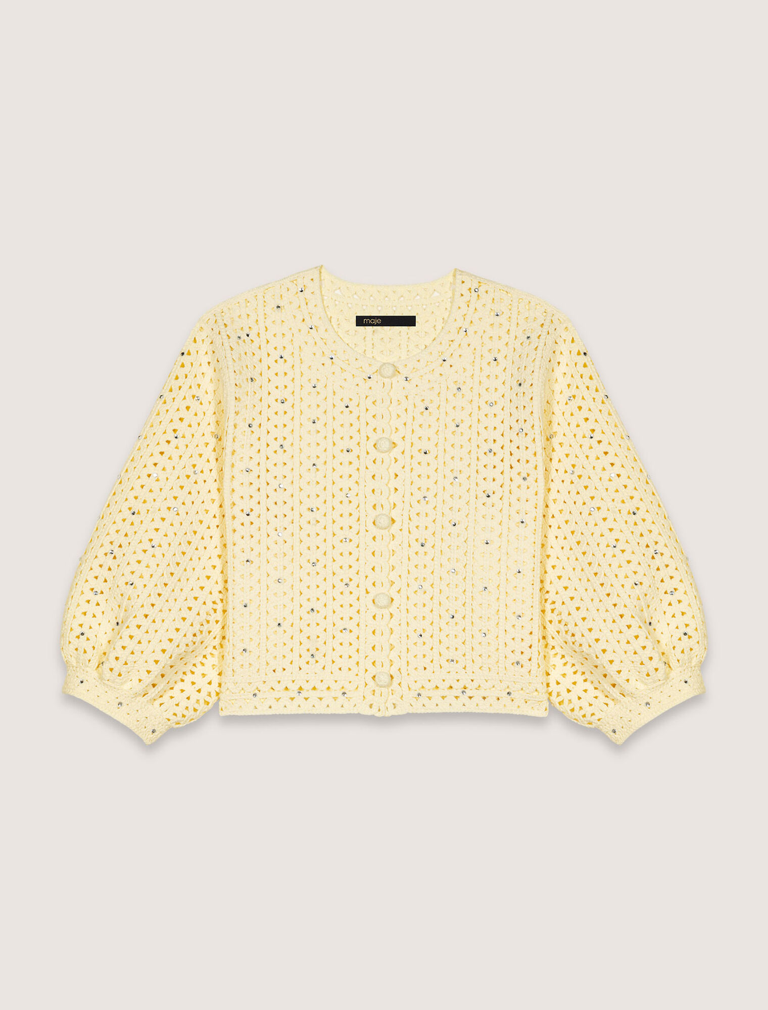 Cardigan court en crochet strassé