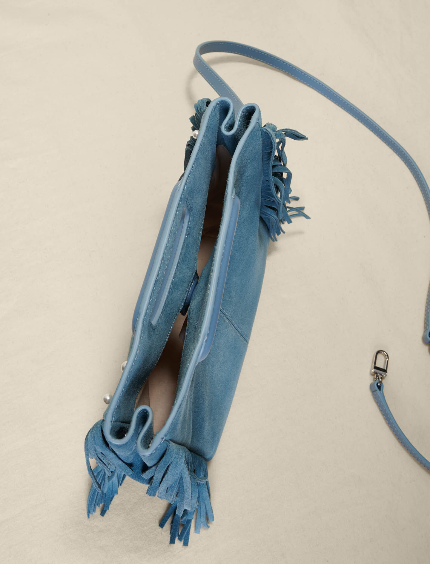 Studded leather M bag with fringing Blue For Women | Maje