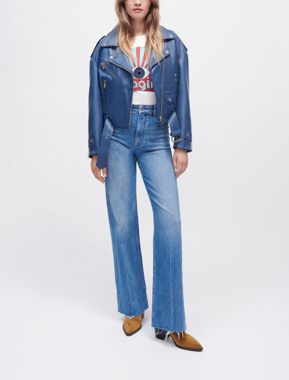 Blouson de moto large en cuir