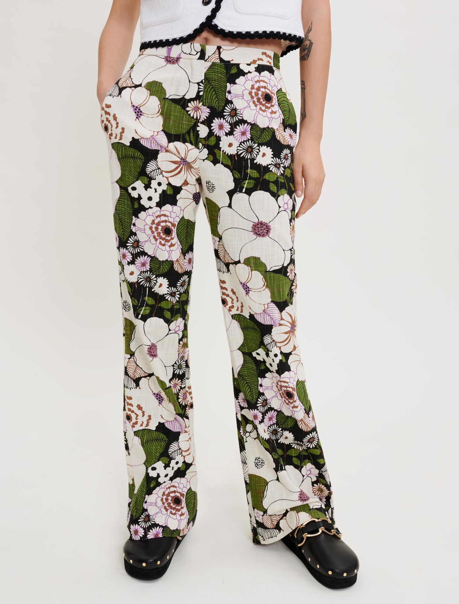 Pantalon imprimé à fleurs 70's