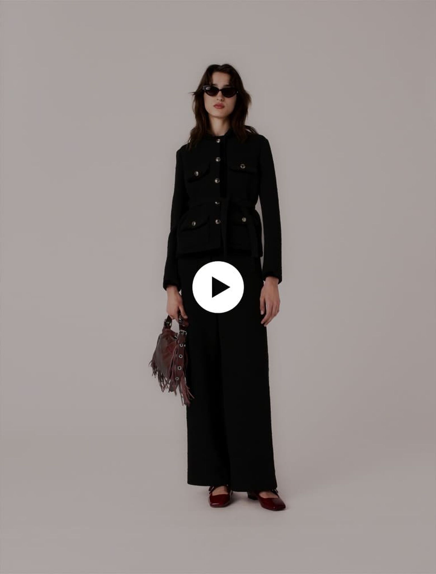 Veste longue en tweed avec ceinture