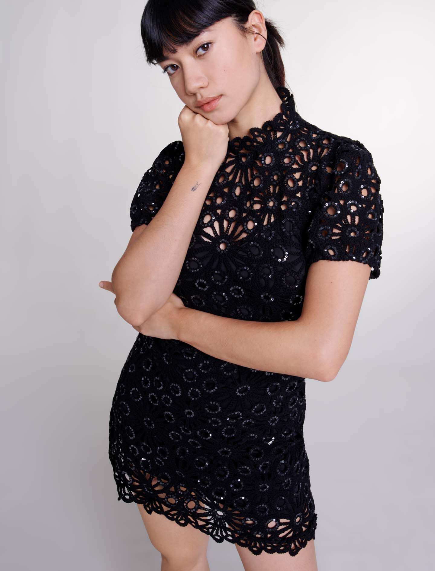 Crochet and sequin backless dress