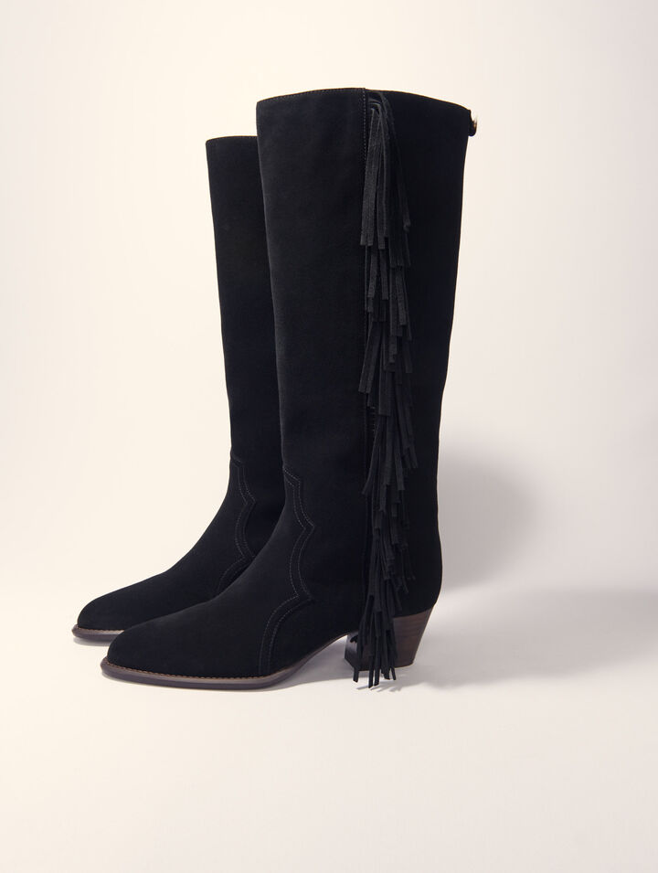 Bottes western en suède à franges